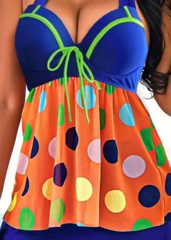 Rainbow Color Polka Dot Bowknot Halter Swimdress And Pantskirt -Elegance Swimwear Store 291485 P 16427291708075