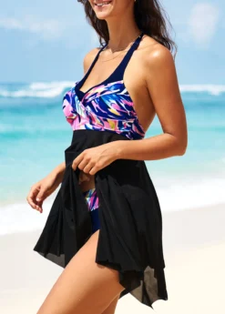 Floral Print Black Asymmetric Hem Swimdress And Panty -Elegance Swimwear Store 291523 P 16408512183772