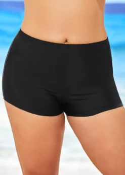 Black Mid Waisted Elastic Detail Swimwear Shorts -Elegance Swimwear Store 291652 P 16448379916980 11