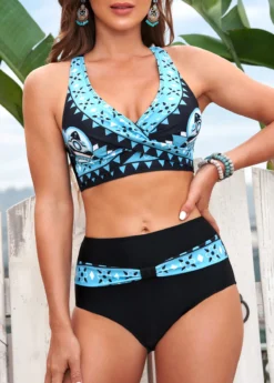 Geometric Print Black Cross Strap Bikini Set -Elegance Swimwear Store 292115 P 16409160423403