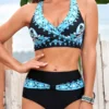 Geometric Print Black Cross Strap Bikini Set