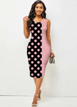 Polka Dot Pink Round Neck Sleeveless Bodycon Dress 7 Polka Dot Pink Round Neck Sleeveless Bodycon Dress -Elegance Swimwear Store 292159 P 1640067455692