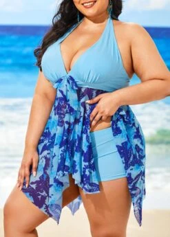 Butterfly Print Light Blue Plus Size Swimdress And Shorts -Elegance Swimwear Store 292483 P 16445742225542