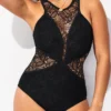 Black Lace Stitching One Piece Swimwear