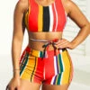 High Waisted Stripe Print Multi Color Bikini Set