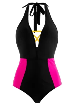 Black Contrast Cross Strap One Piece Swimwear