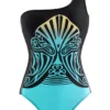 Tribal Print Black Wide Strap One Piece Swimwear