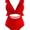 Red Flounce Cutout One Piece Swimwear