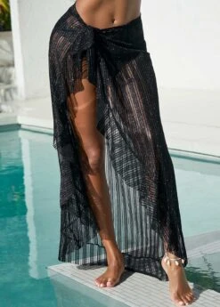 Black Glitter Fabric Stitching Flounce Beach Skirt -Elegance Swimwear Store 292769 P 16399983606732