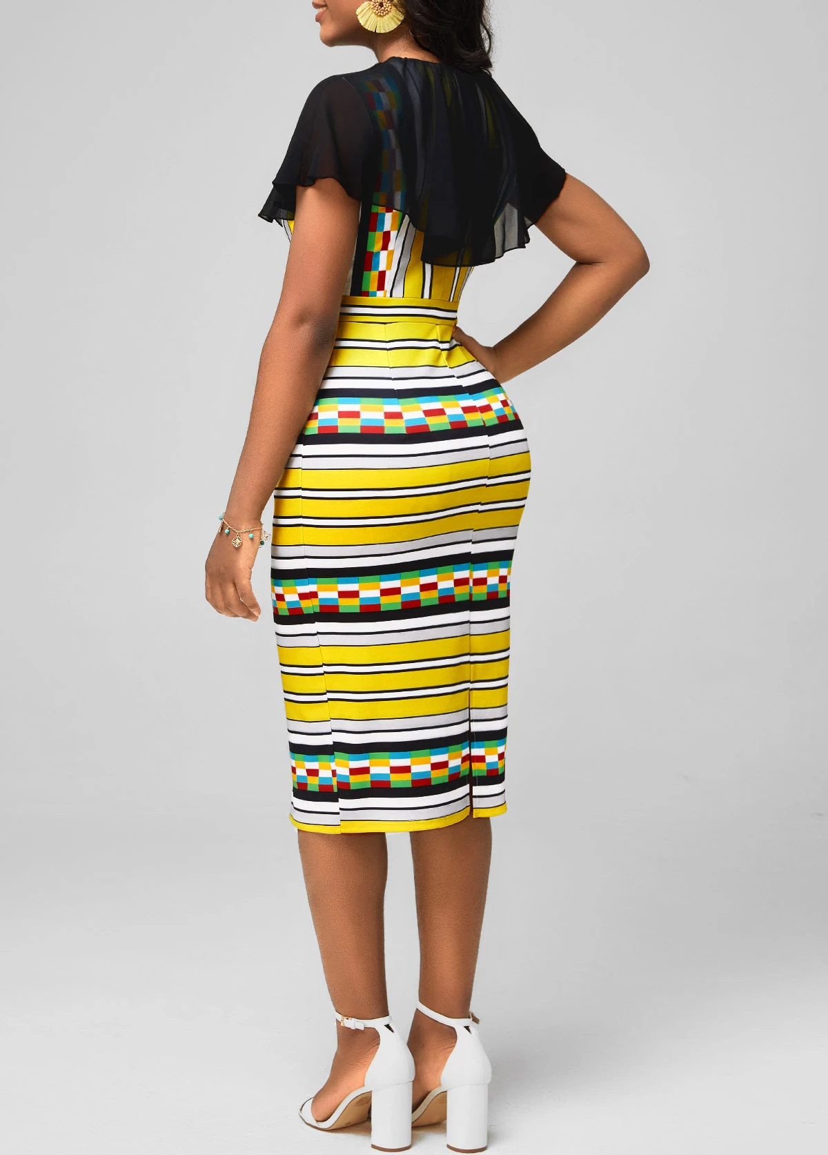Chiffon Panel Multi Color Striped Bodycon Dress 2 Chiffon Panel Multi Color Striped Bodycon Dress - Image 2