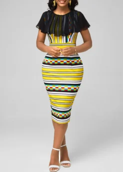 Chiffon Panel Multi Color Striped Bodycon Dress 10 Chiffon Panel Multi Color Striped Bodycon Dress -Elegance Swimwear Store 292857 P 16407726746184