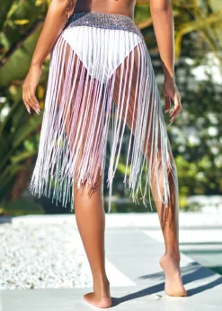 Sequin Tassel White Mid Waist Beach Skirt -Elegance Swimwear Store 292956 P 16399953489071