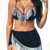 Tassel High Waisted Tie Side Black Bikini Set