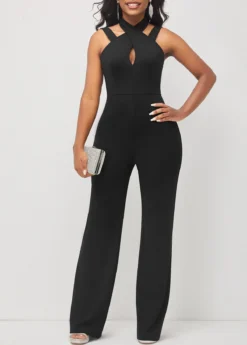 Criss Cross Neck Black Sleeveless Jumpsuit -Elegance Swimwear Store 293215 P 16432795453303
