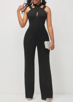 Criss Cross Neck Black Sleeveless Jumpsuit