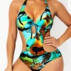 Halter Animal Prints Multi Color One Piece Swimwear