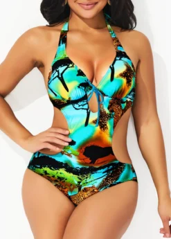 Halter Animal Prints Multi Color One Piece Swimwear -Elegance Swimwear Store 293527 P 16460319319172