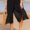 High Waisted Side Slit Black Beach Pants