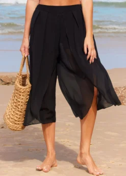 High Waisted Side Slit Black Beach Pants