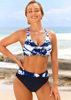 Tie Dye Print Navy Blue Front Cross Bikini Set 8 Tie Dye Print Navy Blue Front Cross Bikini Set -Elegance Swimwear Store 295123 P 16448223594043