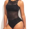 Sheer Black Wide Strap Cutout One Piece Swimwear