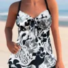 Paisley Print White Bowknot Tankini Set