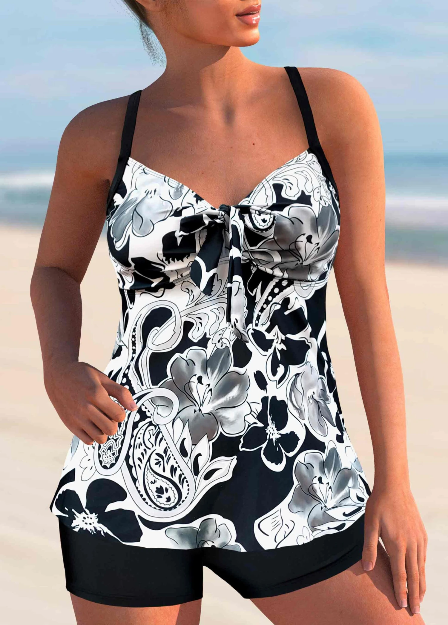 Paisley Print White Bowknot Tankini Set 1 Paisley Print White Bowknot Tankini Set