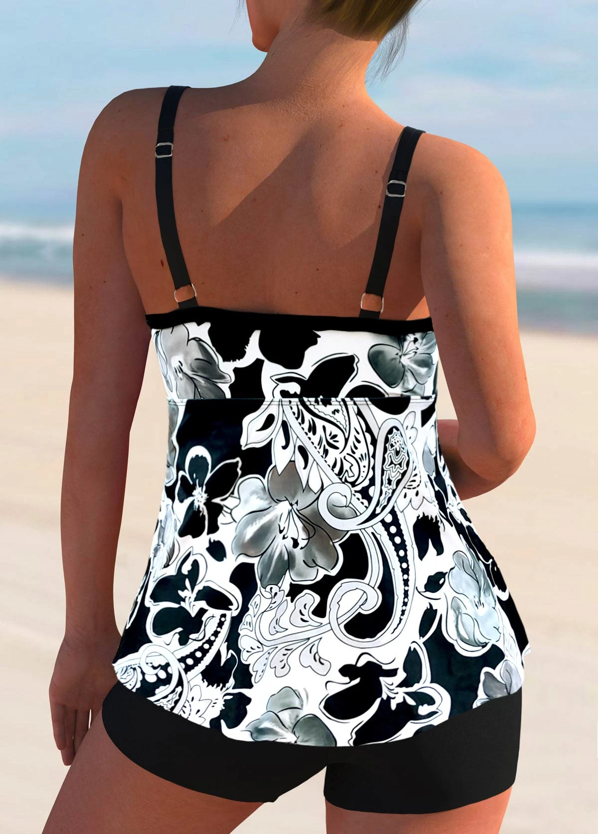 Paisley Print White Bowknot Tankini Set 2 Paisley Print White Bowknot Tankini Set - Image 2