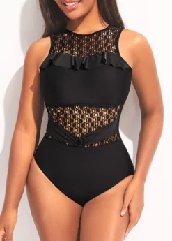 Lace Stitching Black Flounce One Piece Swimwear -Elegance Swimwear Store 295581 P 16474852642193
