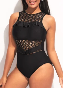 Lace Stitching Black Flounce One Piece Swimwear -Elegance Swimwear Store 295581 P 16474852648172