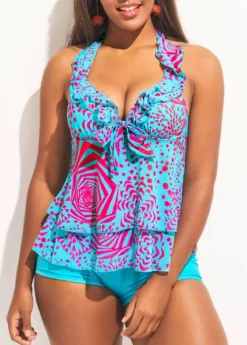 Layered Hem Light Blue Halter Tankini Set 6 Layered Hem Light Blue Halter Tankini Set -Elegance Swimwear Store 295685 P 16474926313232