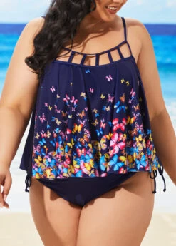 Plus Size Navy Blue Spaghetti Strap Tankini Set -Elegance Swimwear Store 296202 P 16450100236983