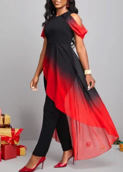 Plus Size Red Ombre Short Sleeve Jumpsuit -Elegance Swimwear Store 297028 P 16657450862298