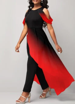 Plus Size Red Ombre Short Sleeve Jumpsuit -Elegance Swimwear Store 297028 P 16657450863092