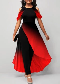 Plus Size Red Ombre Short Sleeve Jumpsuit