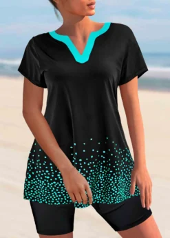 Split Neck Black Short Sleeve Tankini Set -Elegance Swimwear Store 297171 P 1644481366404 scaled