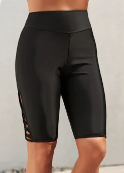 Black High Waisted Cross Strap Swim Shorts -Elegance Swimwear Store 298232 P 16466189246733
