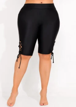 Plus Size Lace Up Side Black Swim Shorts -Elegance Swimwear Store 299166 P 1646207344325