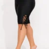 Black Lace Up Side Mid Waist Swim Shorts