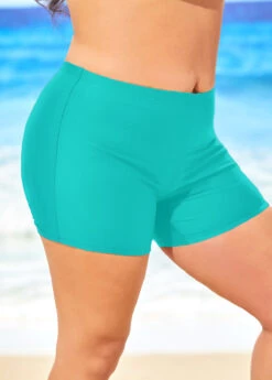 Plus Size Cyan Mid Waist Skinny Swim Shorts 5 Plus Size Cyan Mid Waist Skinny Swim Shorts -Elegance Swimwear Store 299274 P 16469130401722