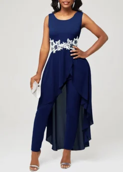 Navy Blue Lace Stitching Faux Two Piece Jumpsuit 7 Navy Blue Lace Stitching Faux Two Piece Jumpsuit -Elegance Swimwear Store 299848 P 16468179280032