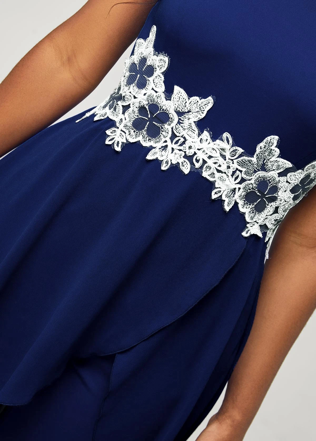 Navy Blue Lace Stitching Faux Two Piece Jumpsuit 5 Navy Blue Lace Stitching Faux Two Piece Jumpsuit - Image 5