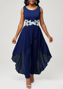 Navy Blue Lace Stitching Faux Two Piece Jumpsuit 8 Navy Blue Lace Stitching Faux Two Piece Jumpsuit -Elegance Swimwear Store 299848 P 16468179284323