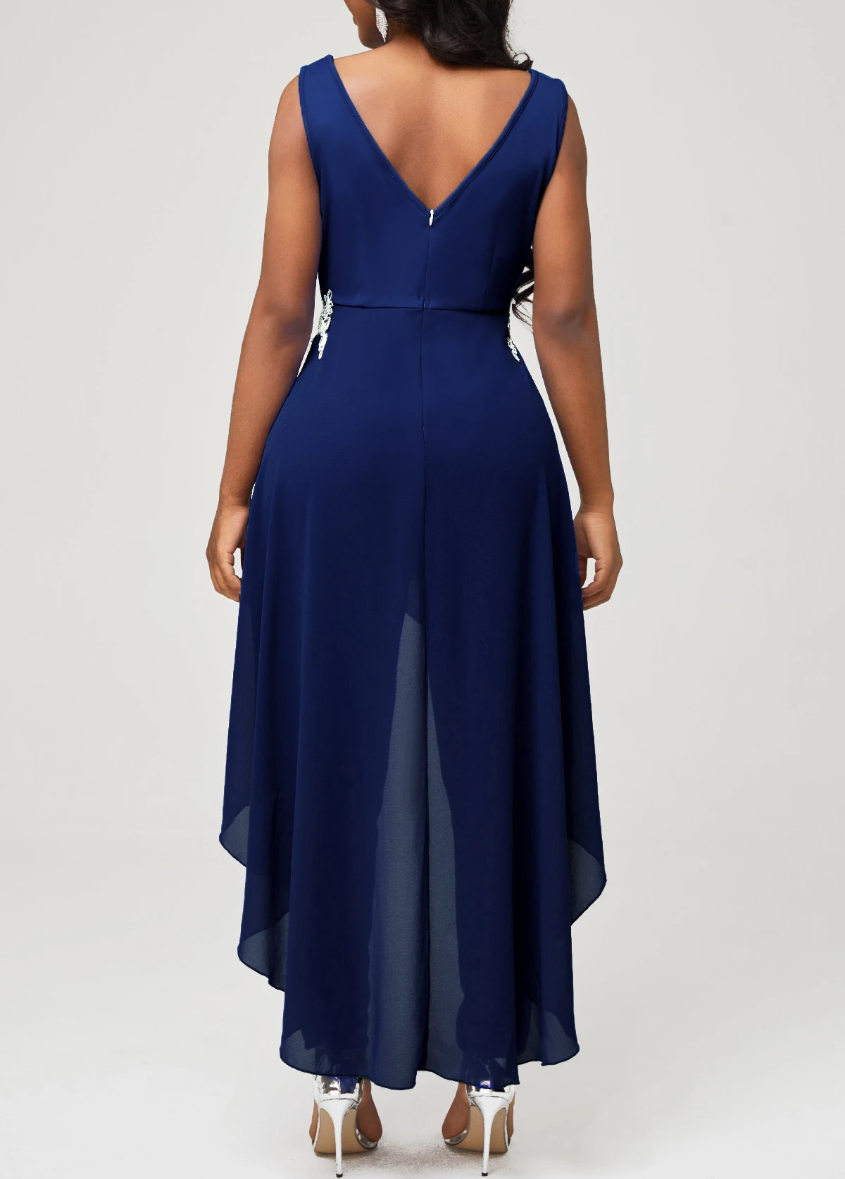 Navy Blue Lace Stitching Faux Two Piece Jumpsuit 2 Navy Blue Lace Stitching Faux Two Piece Jumpsuit - Image 2