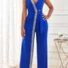 Sapphire Blue Sequin Sleeveless V Neck Jumpsuit