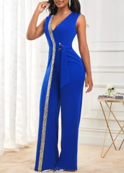 Sapphire Blue Sequin Sleeveless V Neck Jumpsuit 10 Sapphire Blue Sequin Sleeveless V Neck Jumpsuit -Elegance Swimwear Store 299852 P 16613366241832