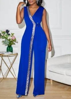 Sapphire Blue Sequin Sleeveless V Neck Jumpsuit 12 Sapphire Blue Sequin Sleeveless V Neck Jumpsuit -Elegance Swimwear Store 299852 P 16613366241884