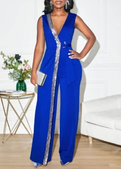 Sapphire Blue Sequin Sleeveless V Neck Jumpsuit 15 Sapphire Blue Sequin Sleeveless V Neck Jumpsuit -Elegance Swimwear Store 299852 P 16613366243247
