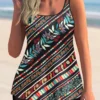 Floral Print Double Straps Multi Color Tankini Set