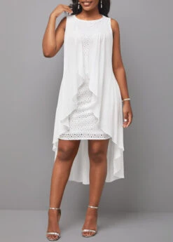 Plus Size White Cut Out High Low Dress -Elegance Swimwear Store 299937 P 16811917811833